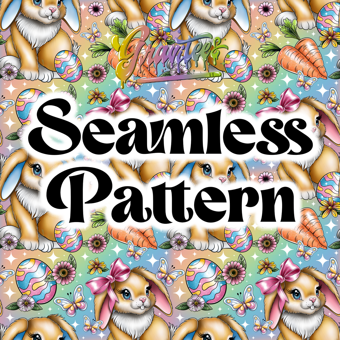 Easter Spring Seamless Design Png, Cartoon Spring Clipart, Trendy Spring Clipart, Clipart for DTF or Shirt Printing, PNG Only!