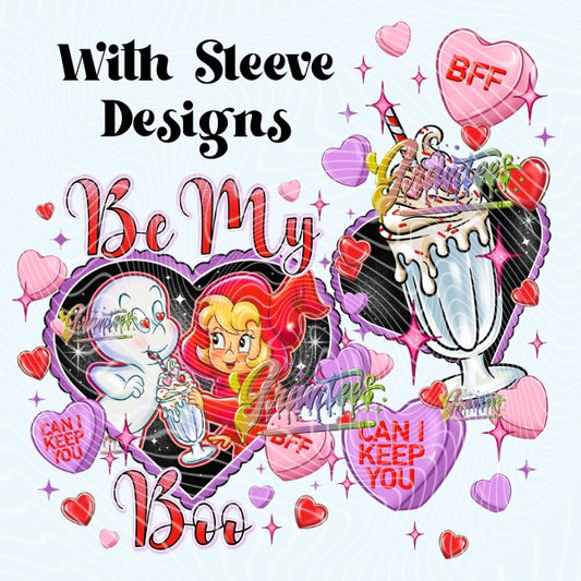 Ghost Friends with Sleeve Design ,  Valentine Design, Trendy Valentine for DTF  or Sublimation Shirt Printing, PNG Only!