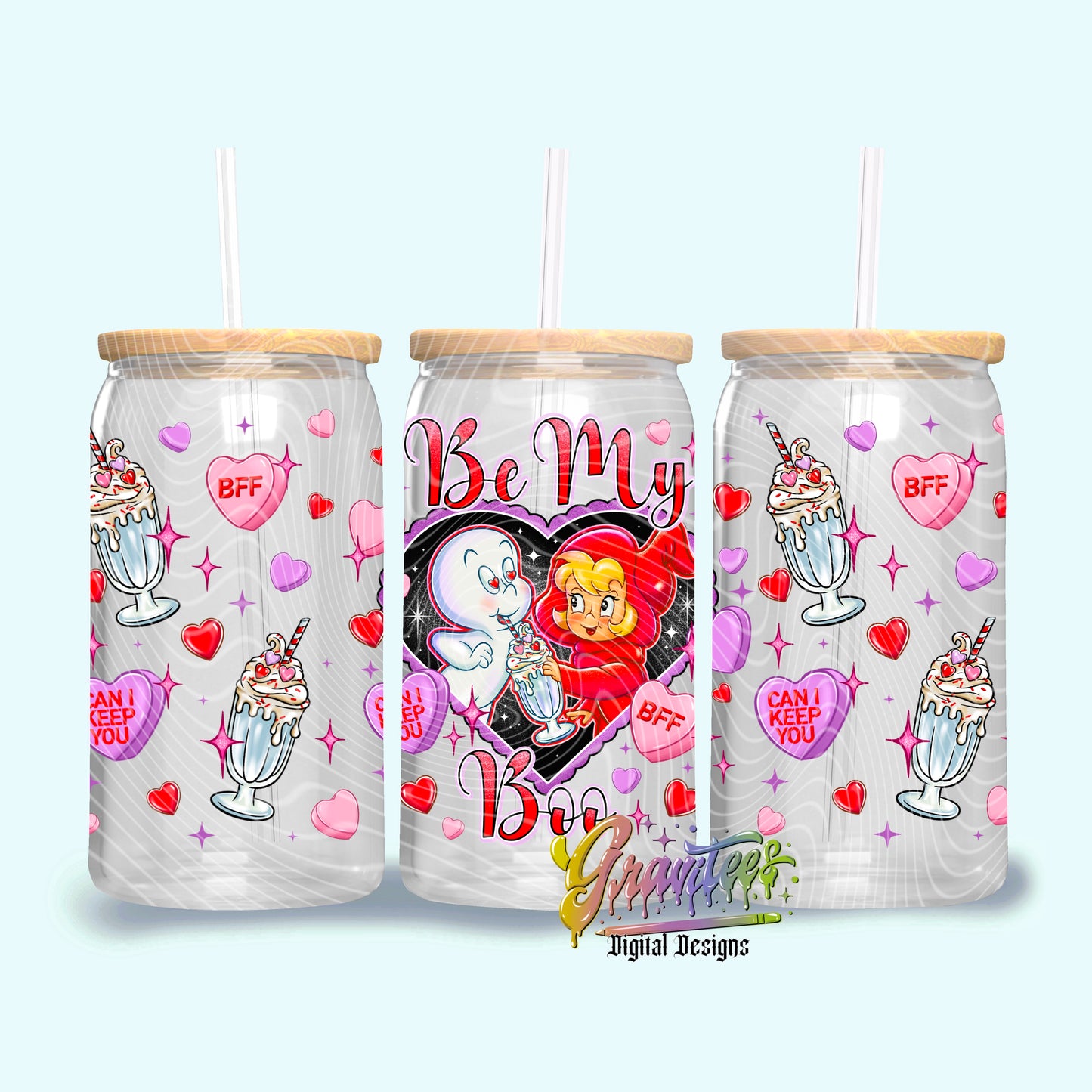 Ghost Friends 16oz Tumbler Template Design PNG, for UVDTF or Sublimation Printing PNG Only