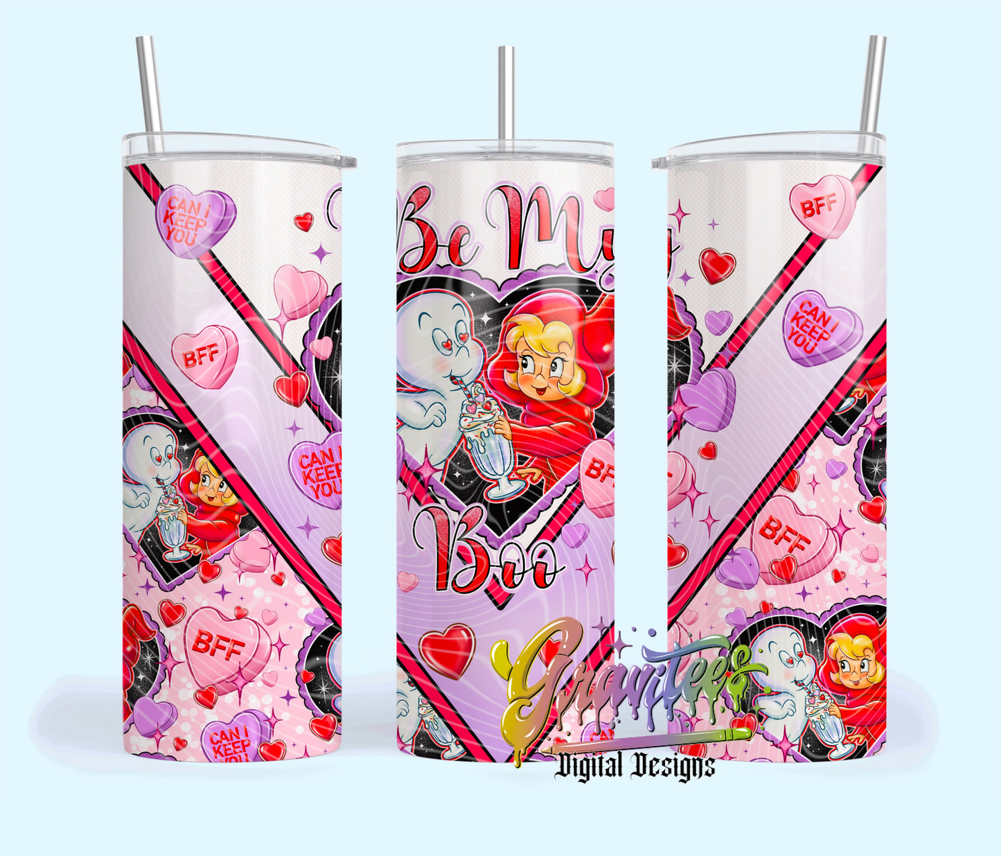 Ghost Friends 20oz Tumbler Template Design PNG, for UVDTF or Sublimation Printing PNG Only