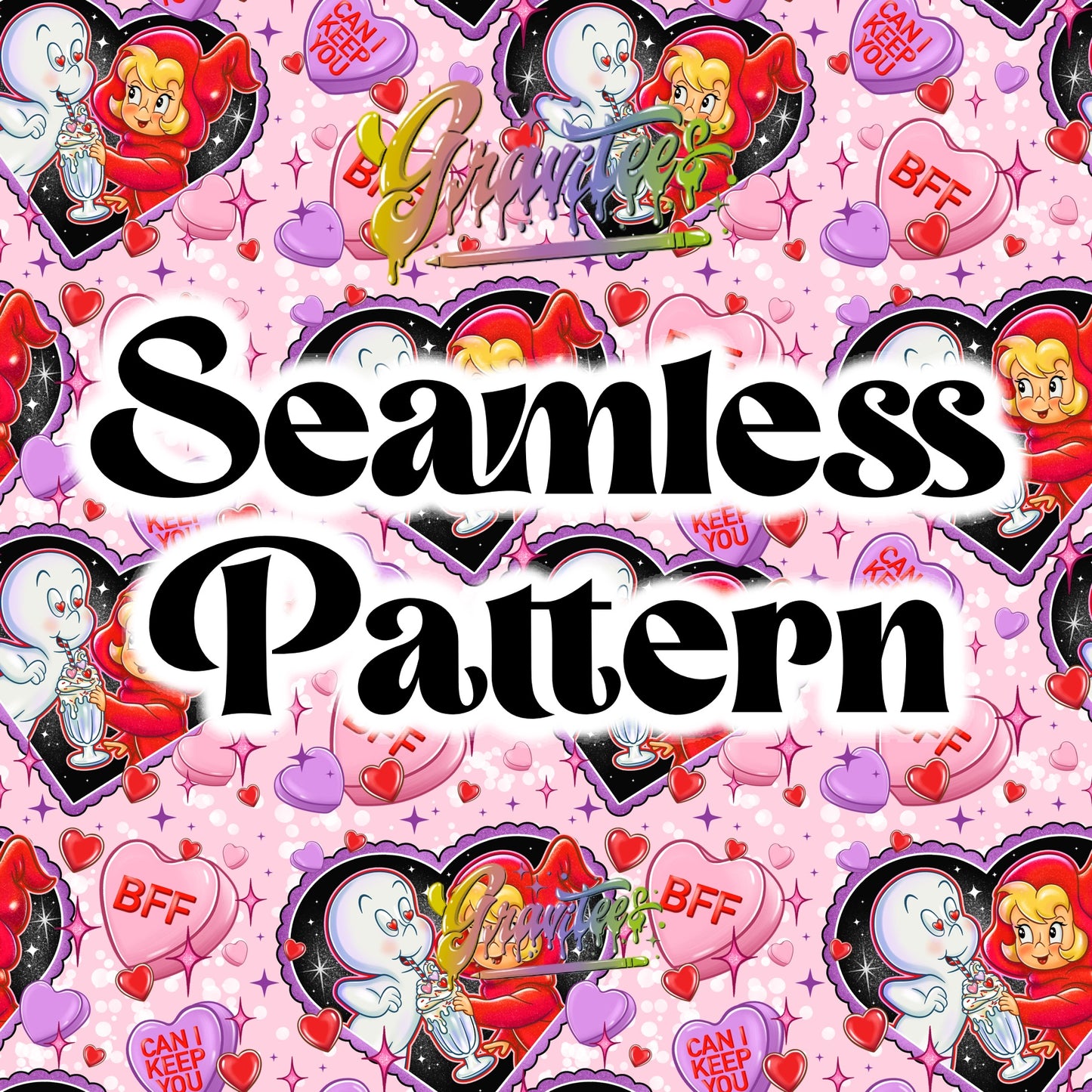 Ghost Friends Seamless Design , Valentine Design, Trendy Valentine for DTF or Sublimation Shirt Printing, PNG Only!
