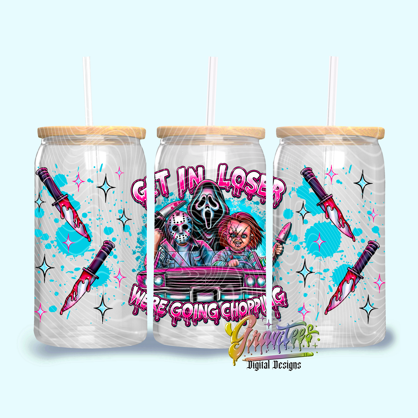 Get In Loser Horror Libbey Template Design Png, Trendy Horror Libbey Template for UVDTF or Sublimation Printing, PNG Only!