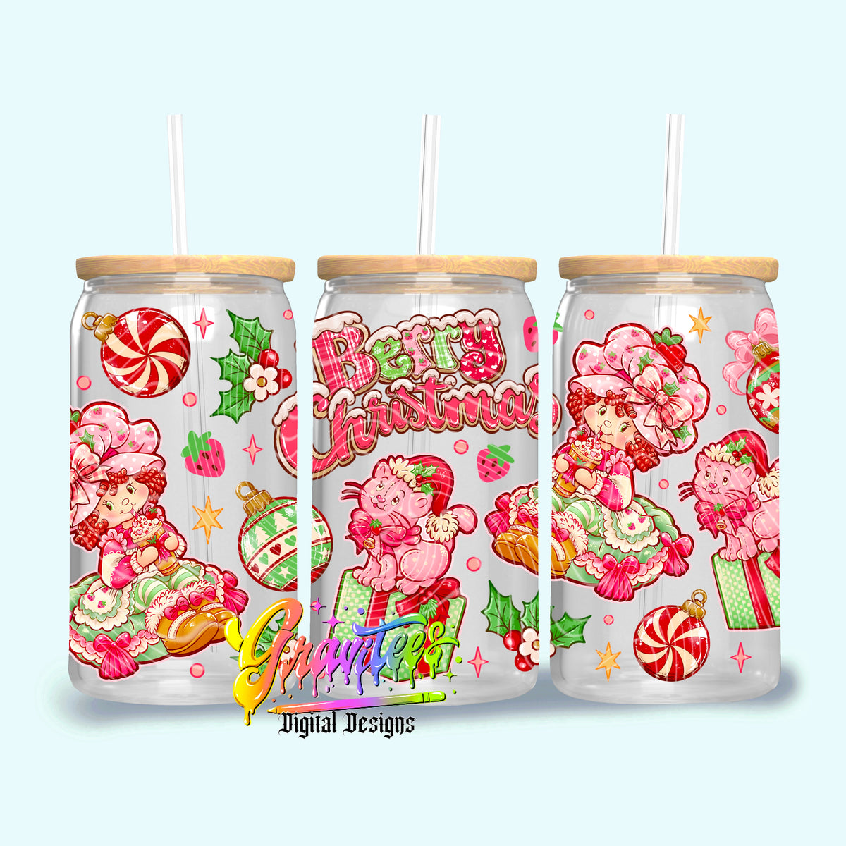 Berry Christmas 16oz Tumbler Template Png for UVDTF or Sublimation Printing, PNG Only!
