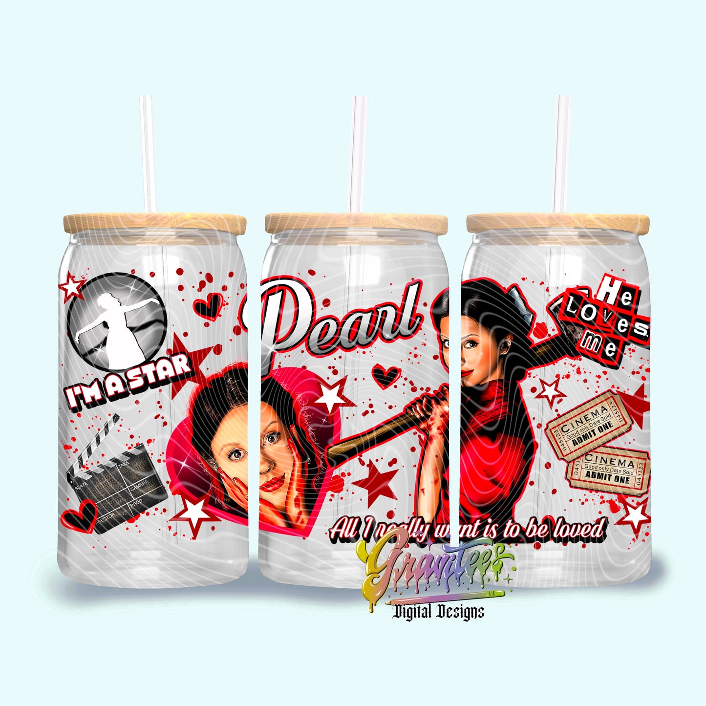 Star Horror 16oz Tumbler Template Design PNG, for UVDTF or Sublimation Printing PNG Only