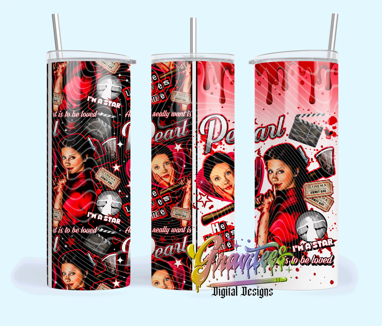 Star Horror 20oz Tumbler Template Design PNG, for UVDTF or Sublimation Printing PNG Only