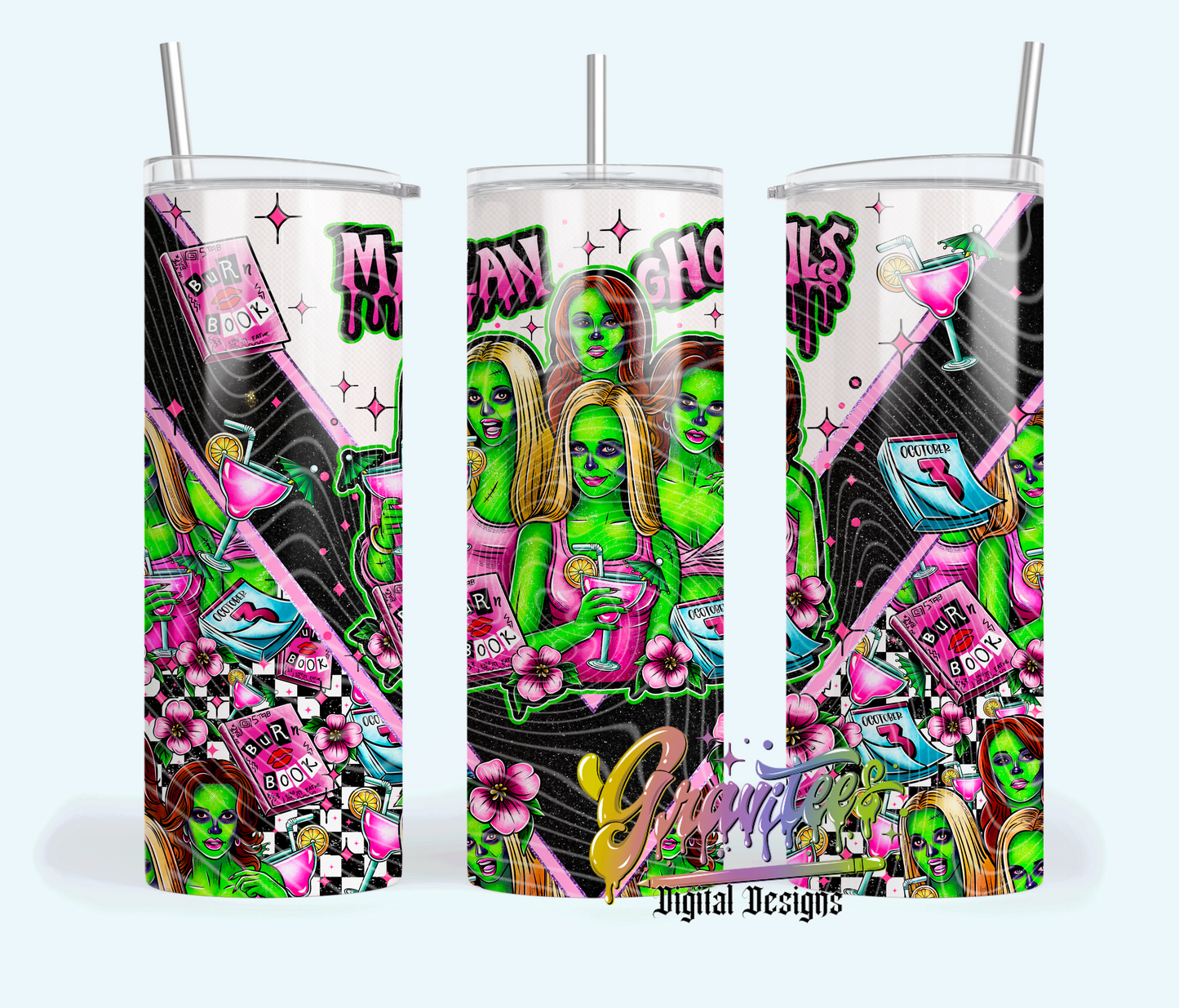 Mean Ghouls Skinny Tumbler Design Png, Trendy Mean Ghouls Skinny Tumbler Template for UVDTF or Sublimation Printing, PNG Only!