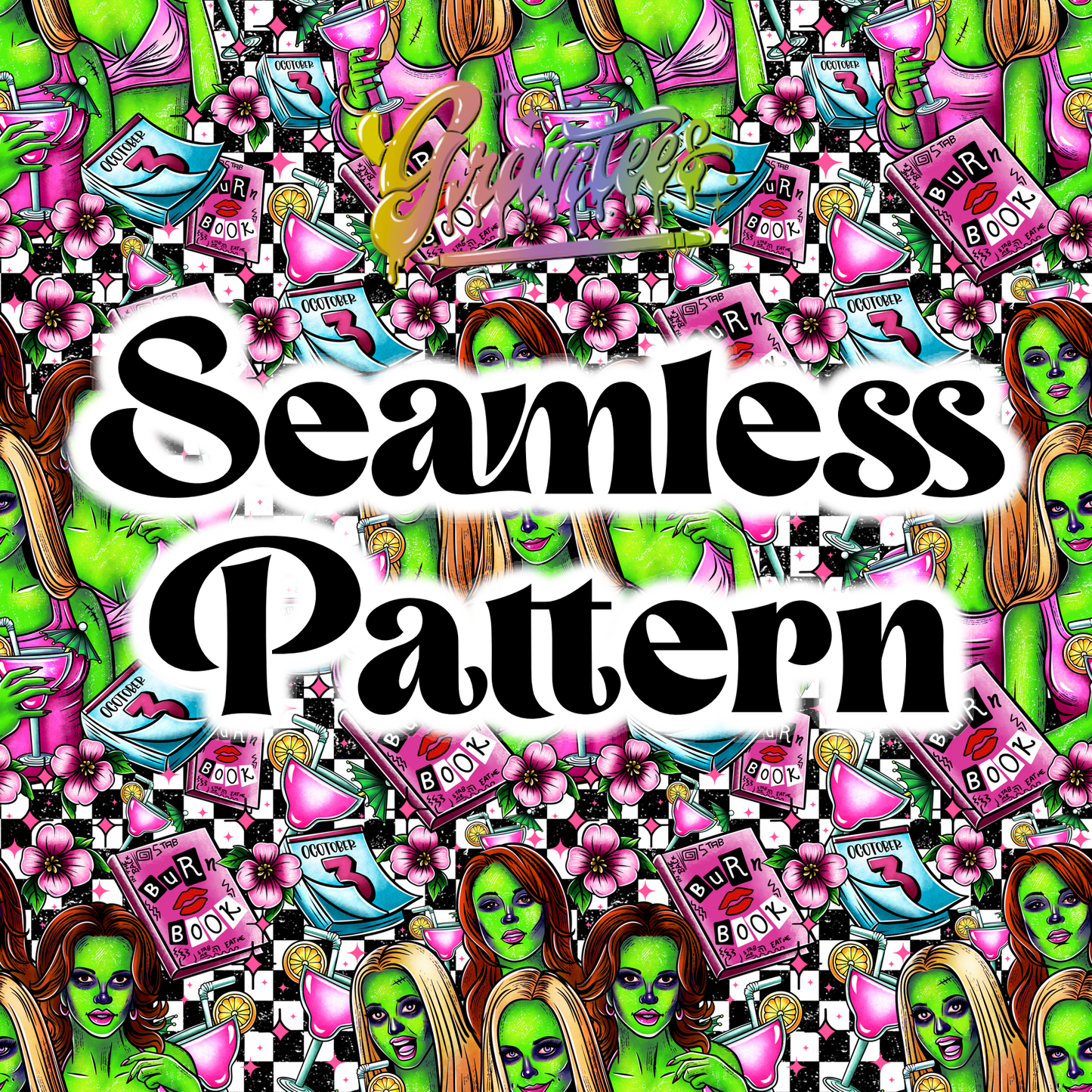 Mean Ghouls Seamless Design Png, Mean Ghouls Clipart, Trendy Horror Clipart for DTF or Shirt Printing, PNG Only!