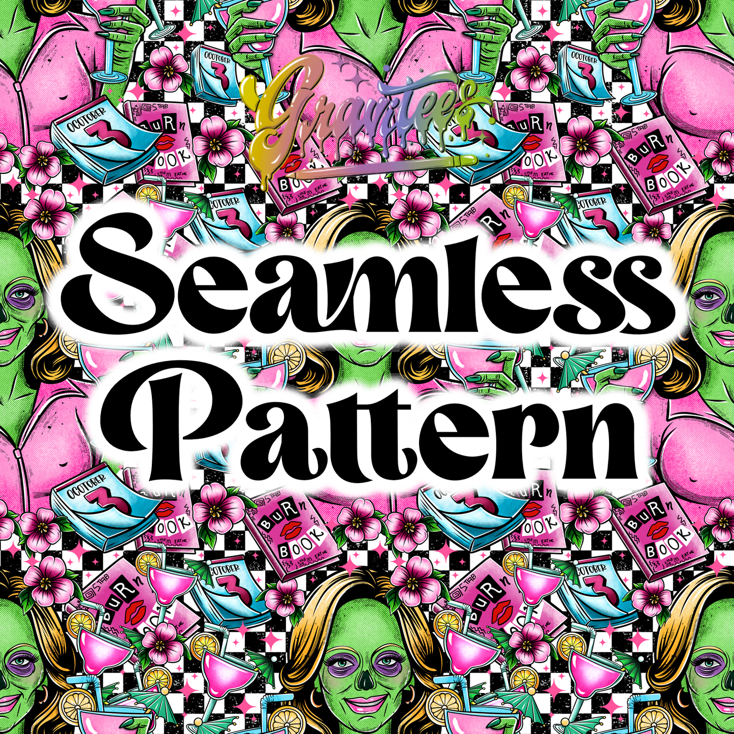 Ghoul Mom Seamless Design Png, Mean Ghouls Clipart, Trendy Horror Clipart for DTF or Shirt Printing, PNG Only!