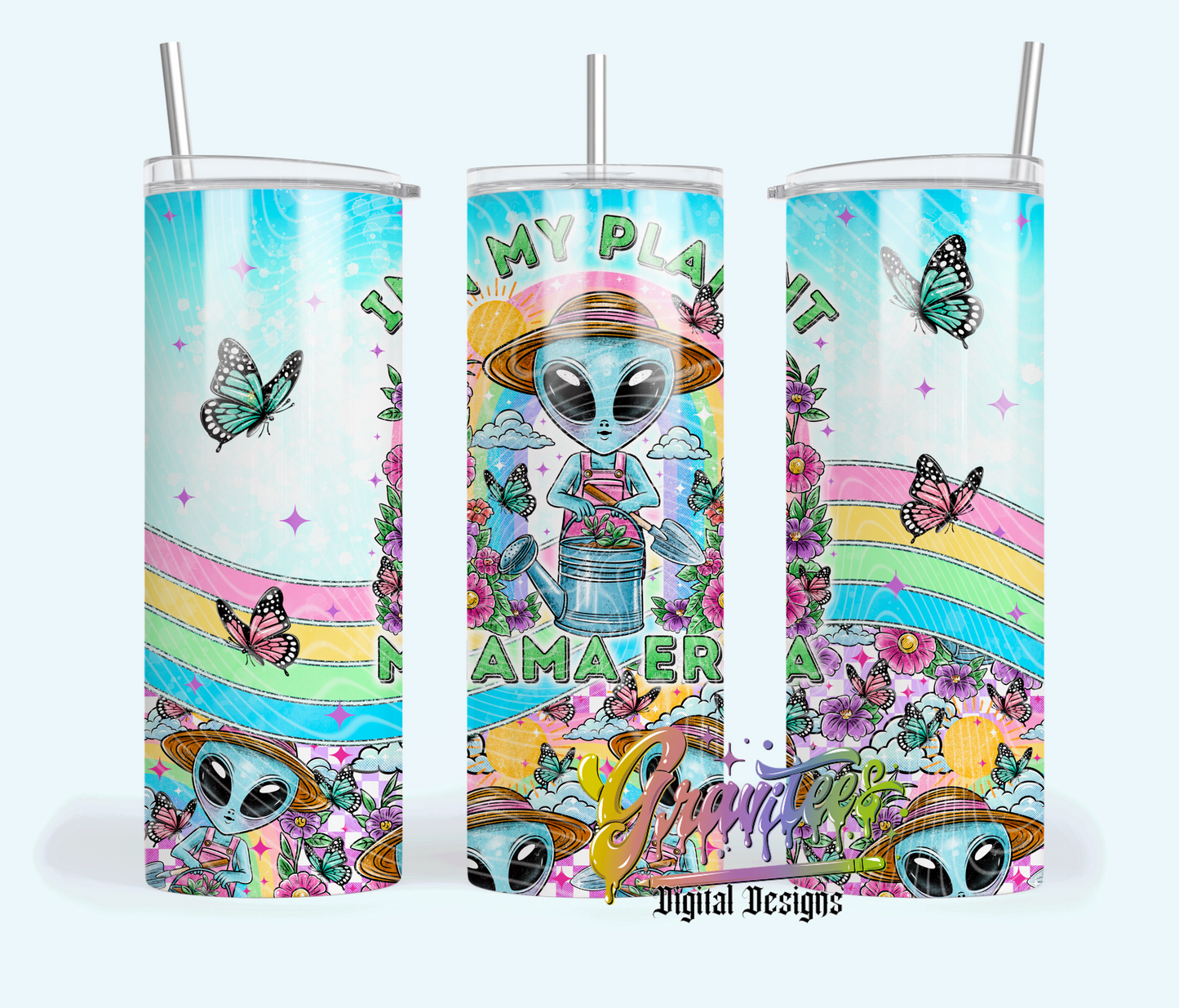 Alien Plant Mama Skinny Tumbler Design Png, Trendy Spring Skinny Tumbler Template for UVDTF or Sublimation Printing, PNG Only!