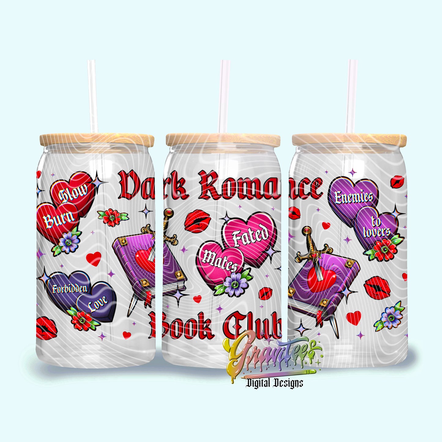 Dark Romance Book Club 16oz Tumbler Template Design PNG, for UVDTF or Sublimation Printing PNG Only