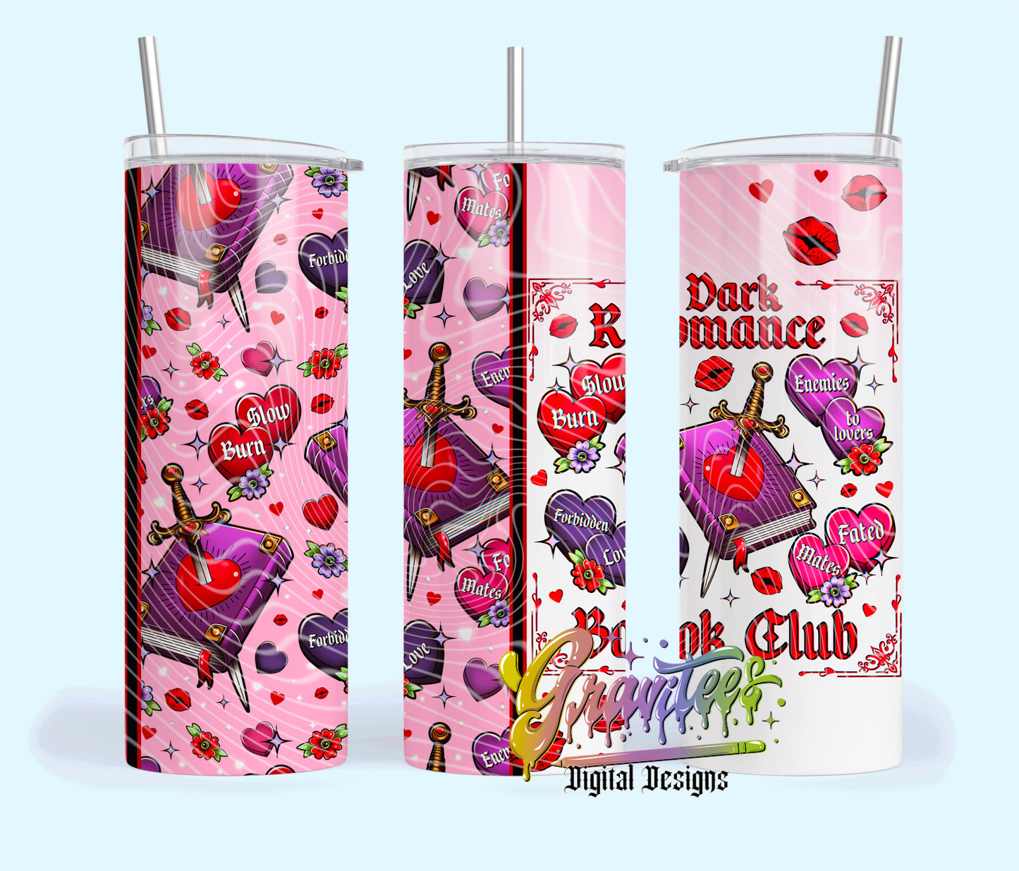 Dark Romance Book Club 20oz Tumbler Template Design PNG, for UVDTF or Sublimation Printing PNG Only