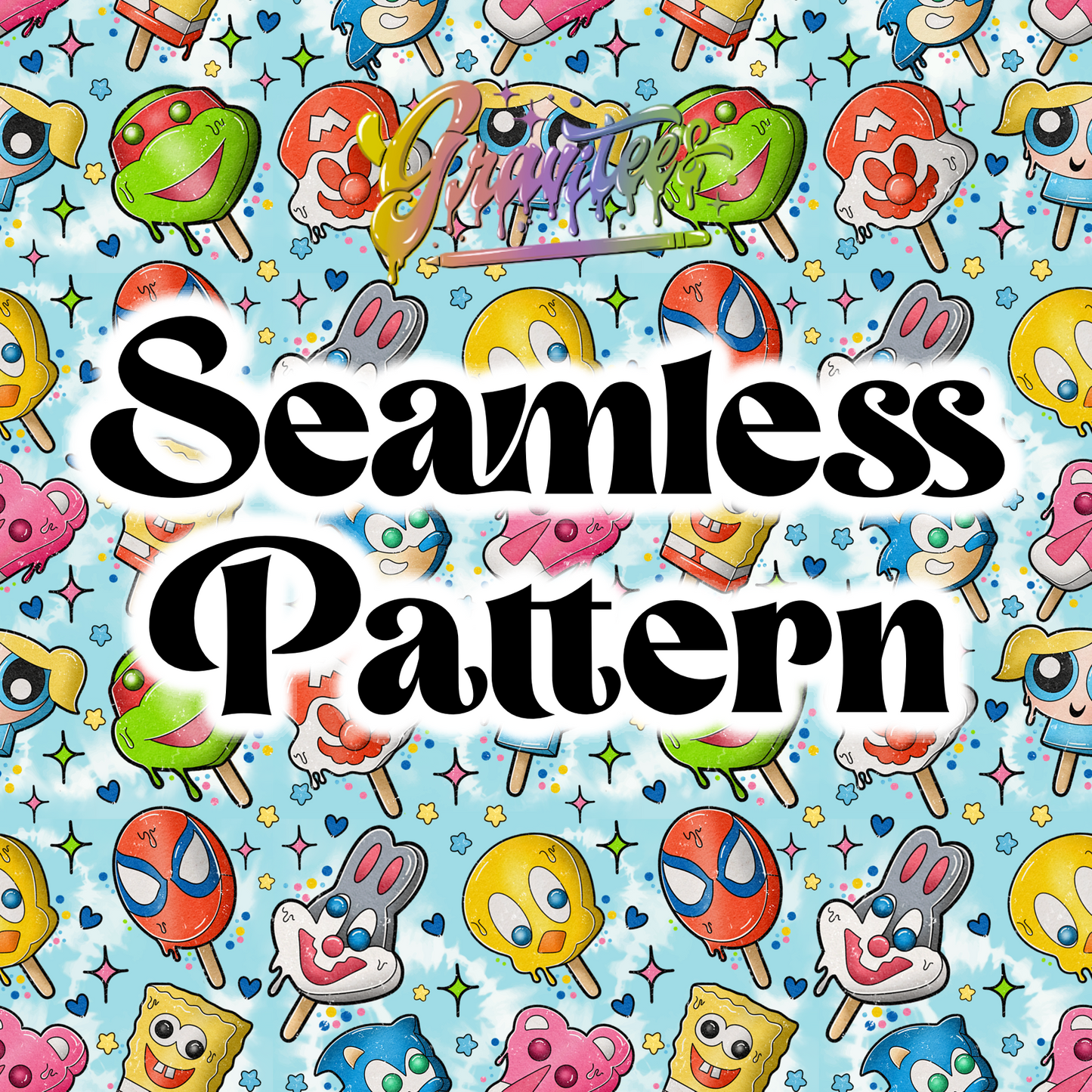 90’s Throwbacks Ice Cream Seamless Design Png, 90s Clipart, Ice Cream Clipart, Clipart for DTF or Shirt Printing, PNG Only!