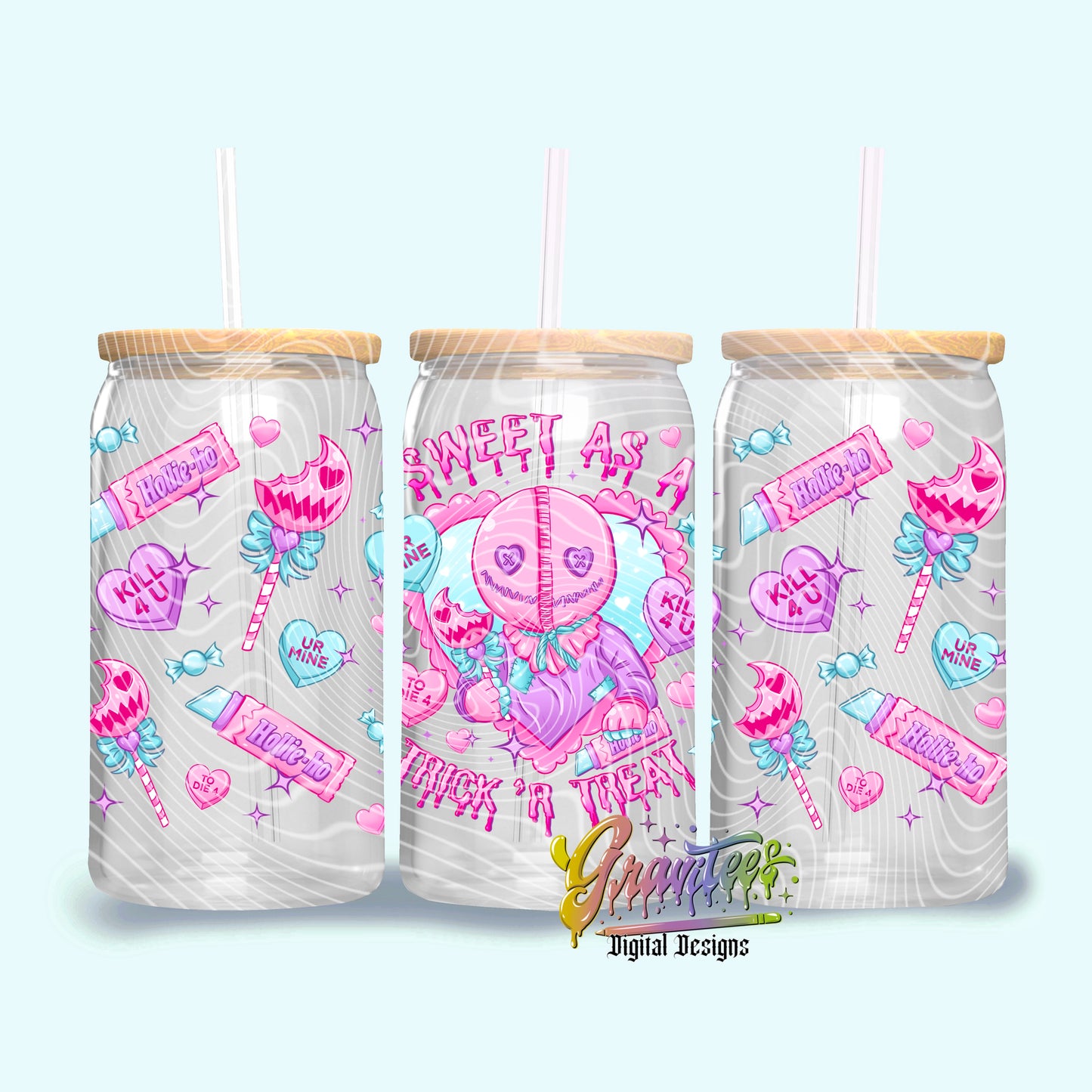 Horror Pastel Valentine 16oz Tumbler Template Design PNG, for UVDTF or Sublimation Printing PNG Only
