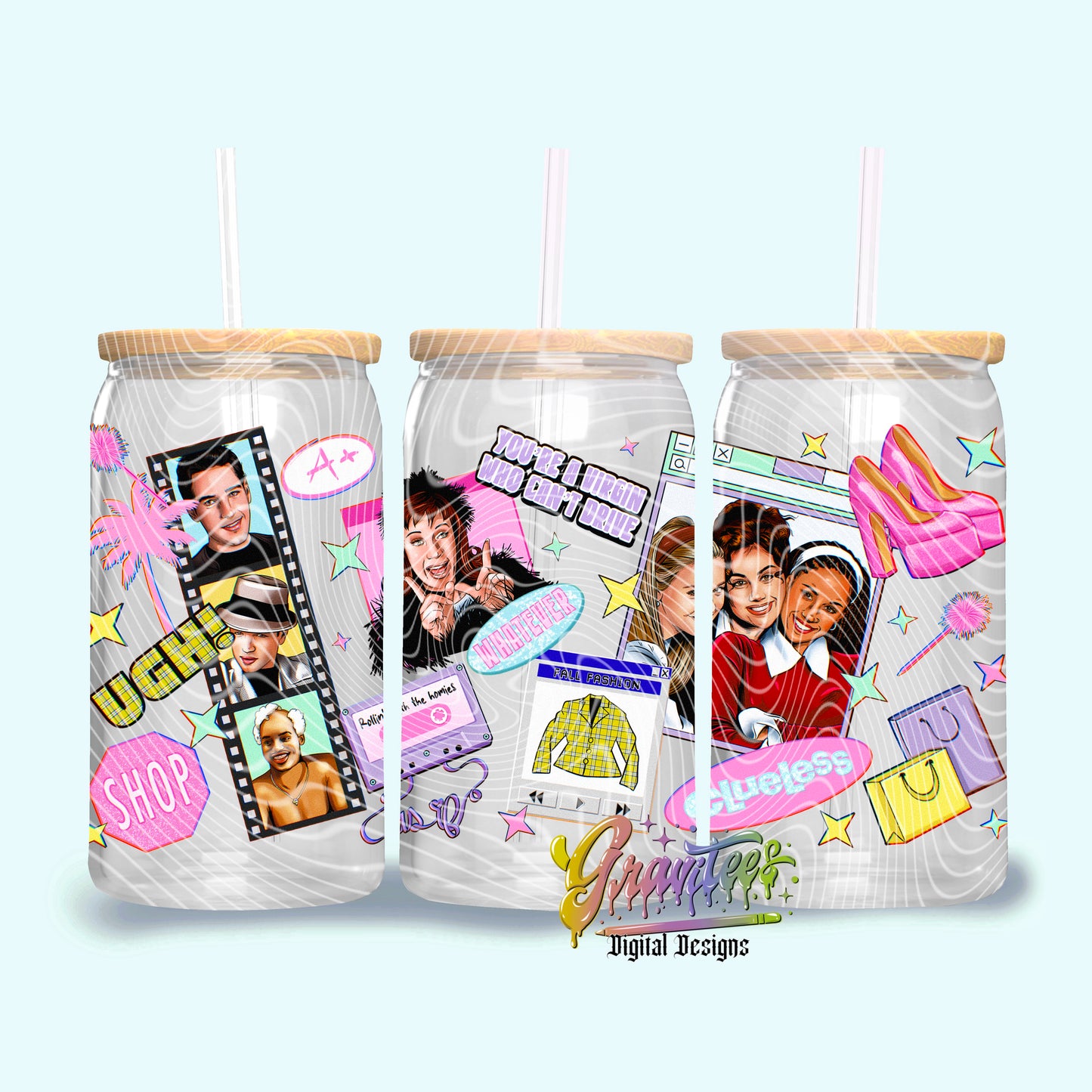 Fashion 90’s 16oz Tumbler Template Design PNG, for UVDTF or Sublimation Printing PNG Only