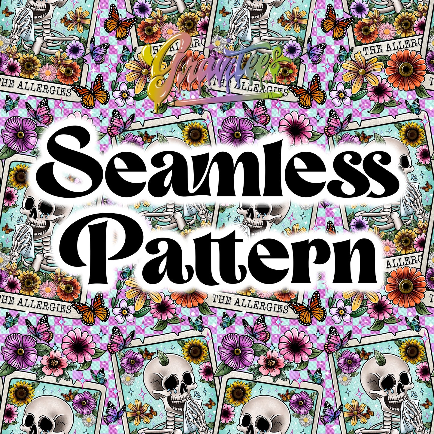 The Allergies Tarot Skeleton Seamless Design Png, Tarot Clipart, Skeleton Clipart for DTF or Shirt Printing, PNG Only!
