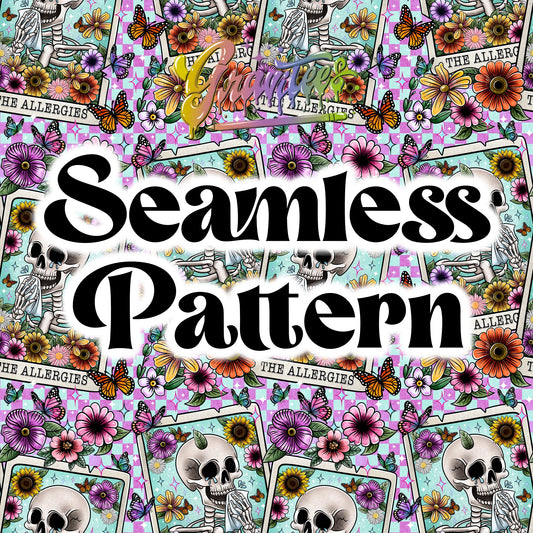 The Allergies Tarot Skeleton Seamless Design Png, Tarot Clipart, Skeleton Clipart for DTF or Shirt Printing, PNG Only!