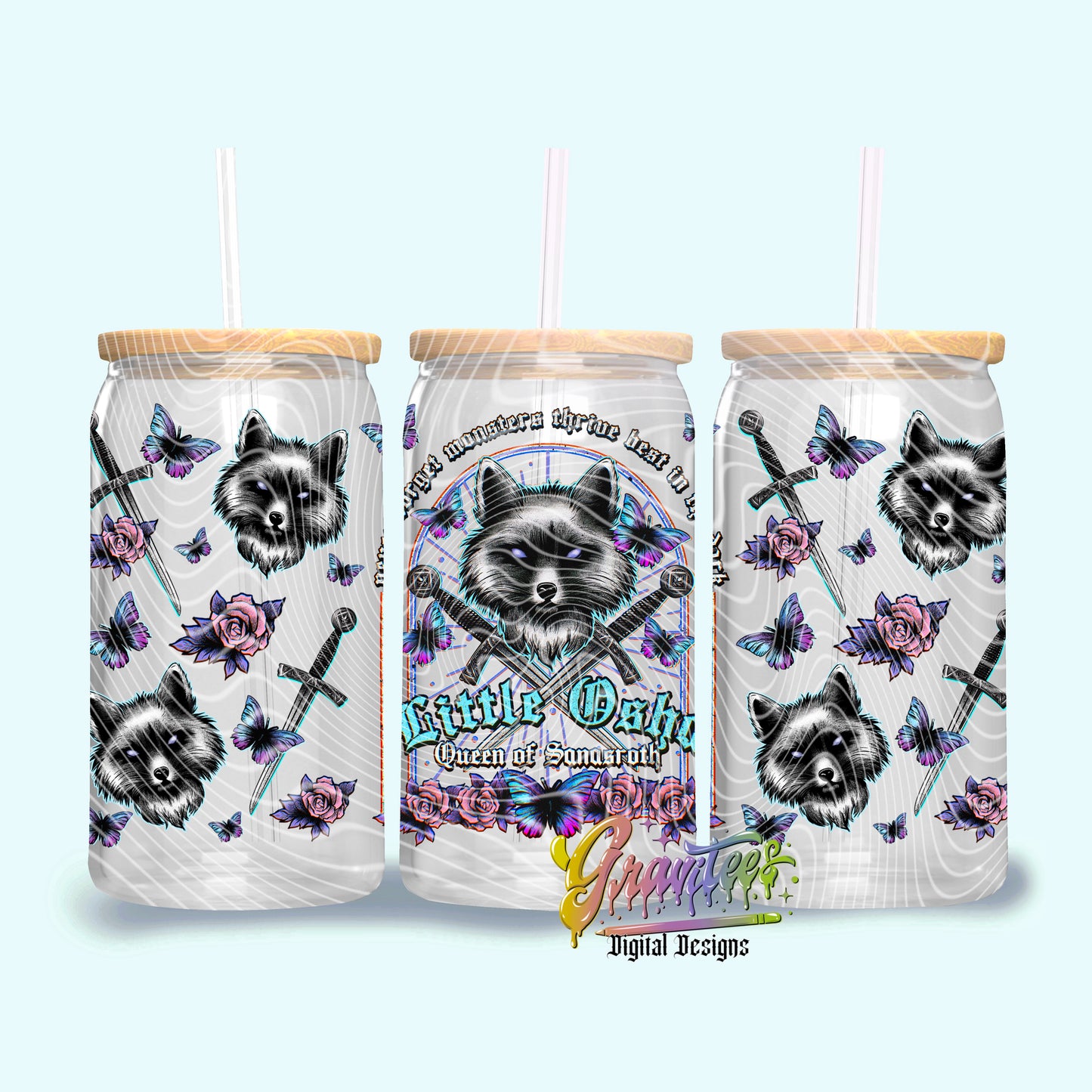 Butterfly Wolf Book Design 16oz Tumbler Template Design PNG, for UVDTF or Sublimation Printing PNG Only