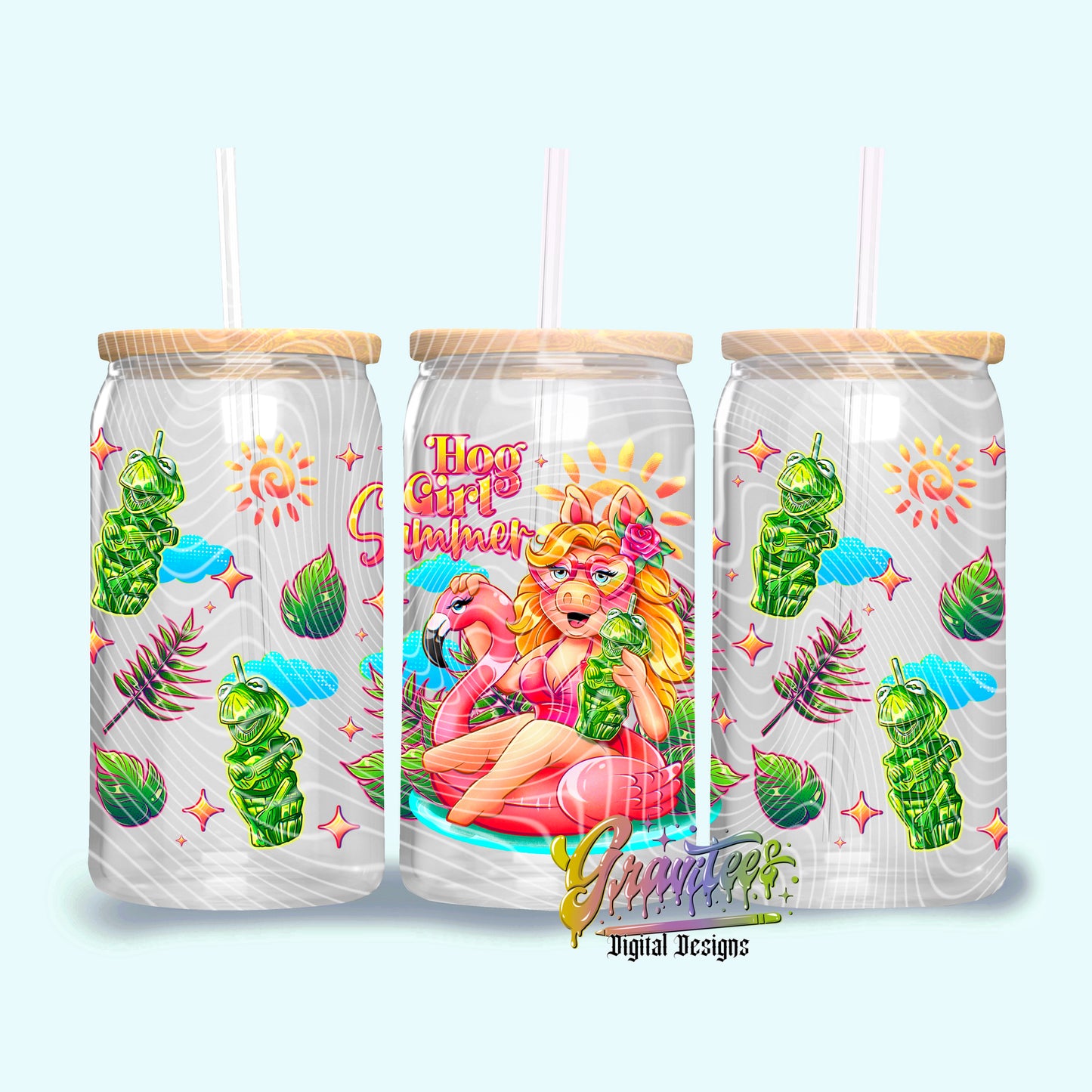 Hog Girl Summer Design 16oz Tumbler Template Design PNG,  for UVDTF or Sublimation Printing PNG Only