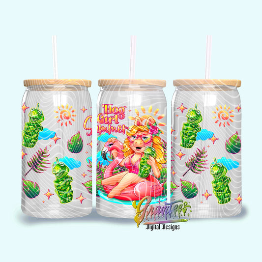 Hog Girl Summer Design 16oz Tumbler Template Design PNG,  for UVDTF or Sublimation Printing PNG Only