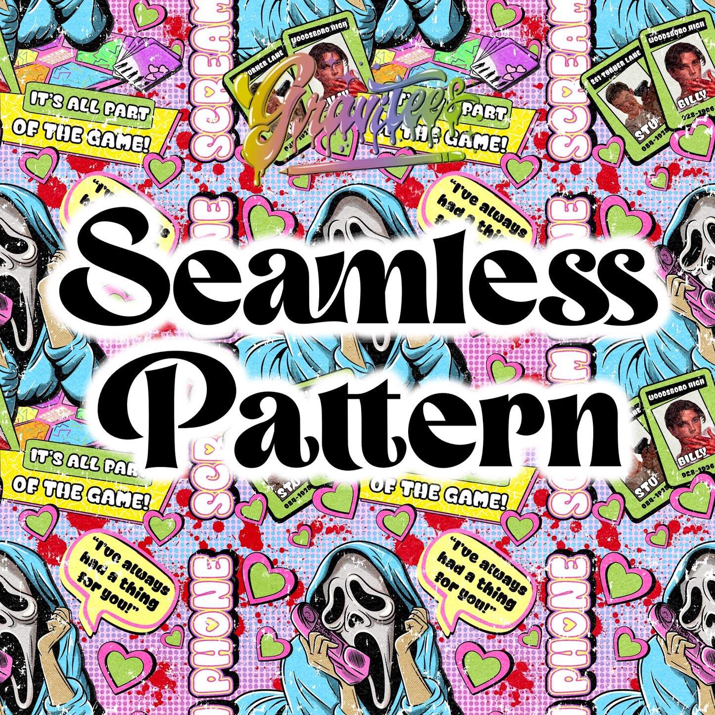 Phone Game Horror Seamless Design Png, Phone Game Seamless Clipart for DTF or Shirt Printing, PNG Only!