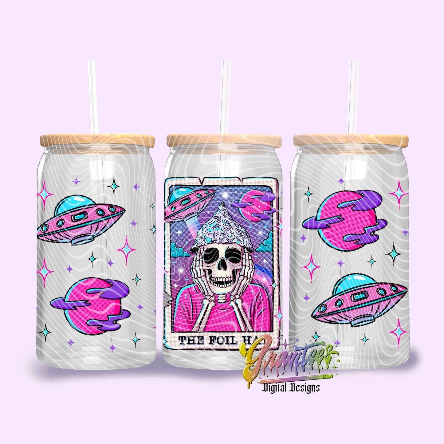 The Foil Hat Libbey Design Png, Skeleton Tarot Libbey Template for UVDTF or Sublimation Printing, PNG Only!