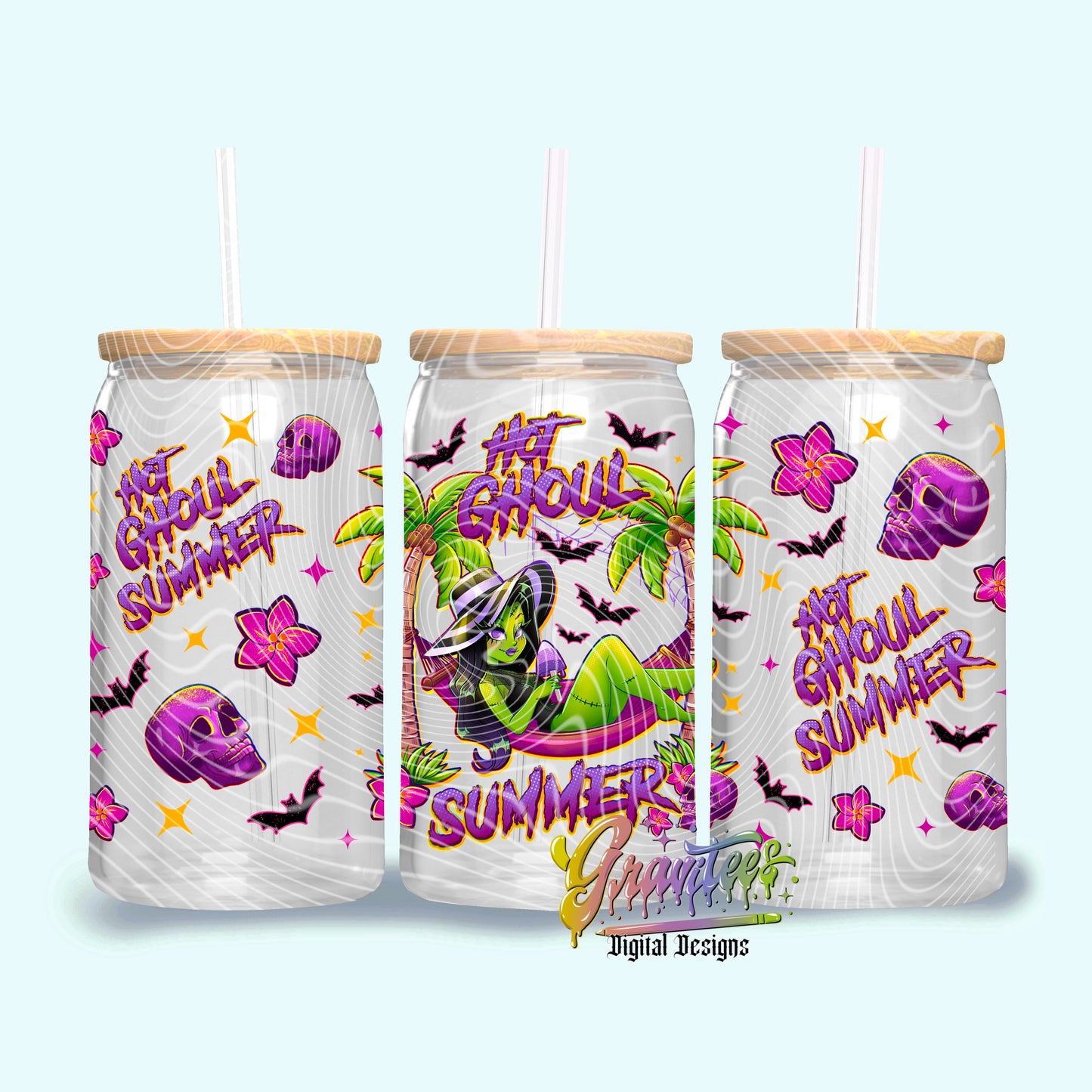 Hot Ghoul Summer Design 16oz Tumbler Template Design PNG, for UVDTF or Sublimation Printing PNG Only