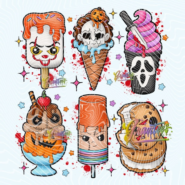 Horror Ice Creams PNG, Horror Summer Clipart for DTF or Shirt Printing PNG Only!