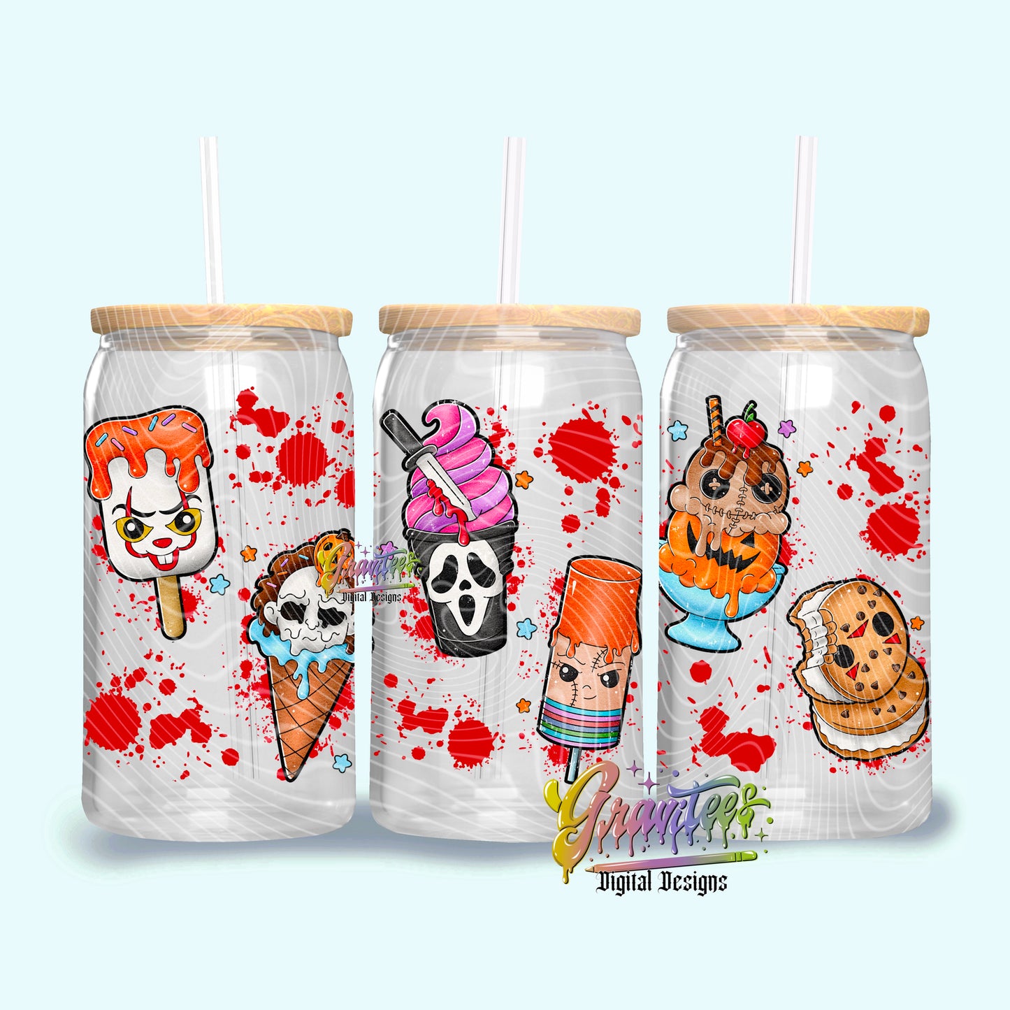 Horror Ice Creams Libbey Template Design PNG, Horror Summer Clipart for UVDTF or Sublimation Printing PNG Only!