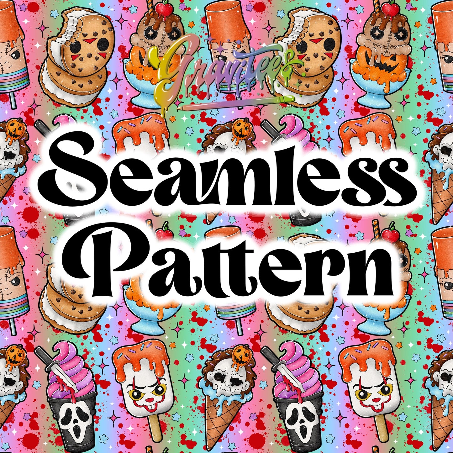 Horror Ice Creams Seamless Design PNG, Horror Summer Clipart for DTF or Shirt Printing PNG Only!