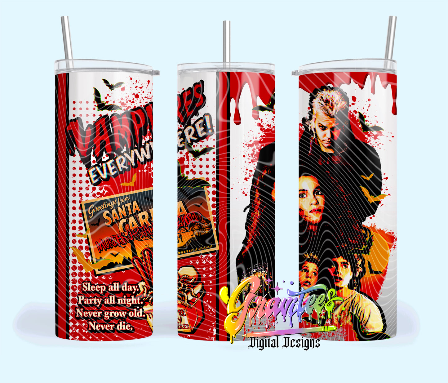 VAMPIRES EVERYWHERE WHITE BACKGROUND 20oz Tumbler Template Design PNG, for UVDTF or Sublimation Printing PNG Only!!