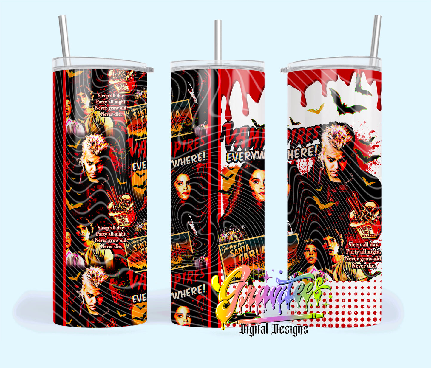 VAMPIRES EVERYWHERE BLACK BACKGROUND 20oz Tumbler Template Design PNG, for UVDTF or Sublimation Printing PNG Only!!