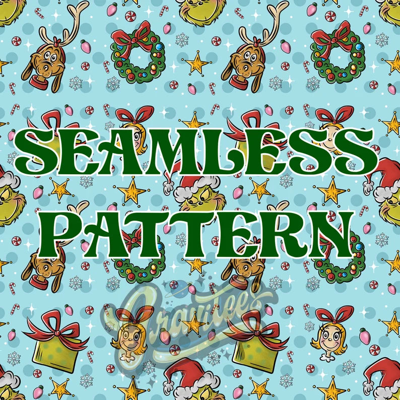 Christmas Grouch Seamless Pattern, Christmas Seamless Pattern for Fabric Printing, Tumblers Etc PNG Only!