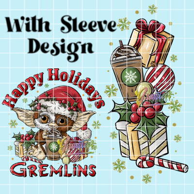 Happy Holidays  with Sleeve Png, Christmas Movie Clipart, Trendy Clipart, Gremlins Clipart for DTF or Shirt Printing, PNG Only!