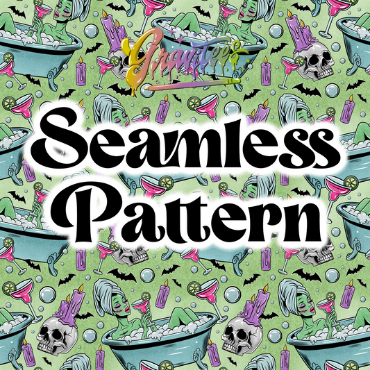 Self Care is not Selfish Seamless Green Background Png, Zombie Clipart,  Trendy Spa Zombie Girl Clipart, Clipart for DTF or Shirt Printing, PNG Only!