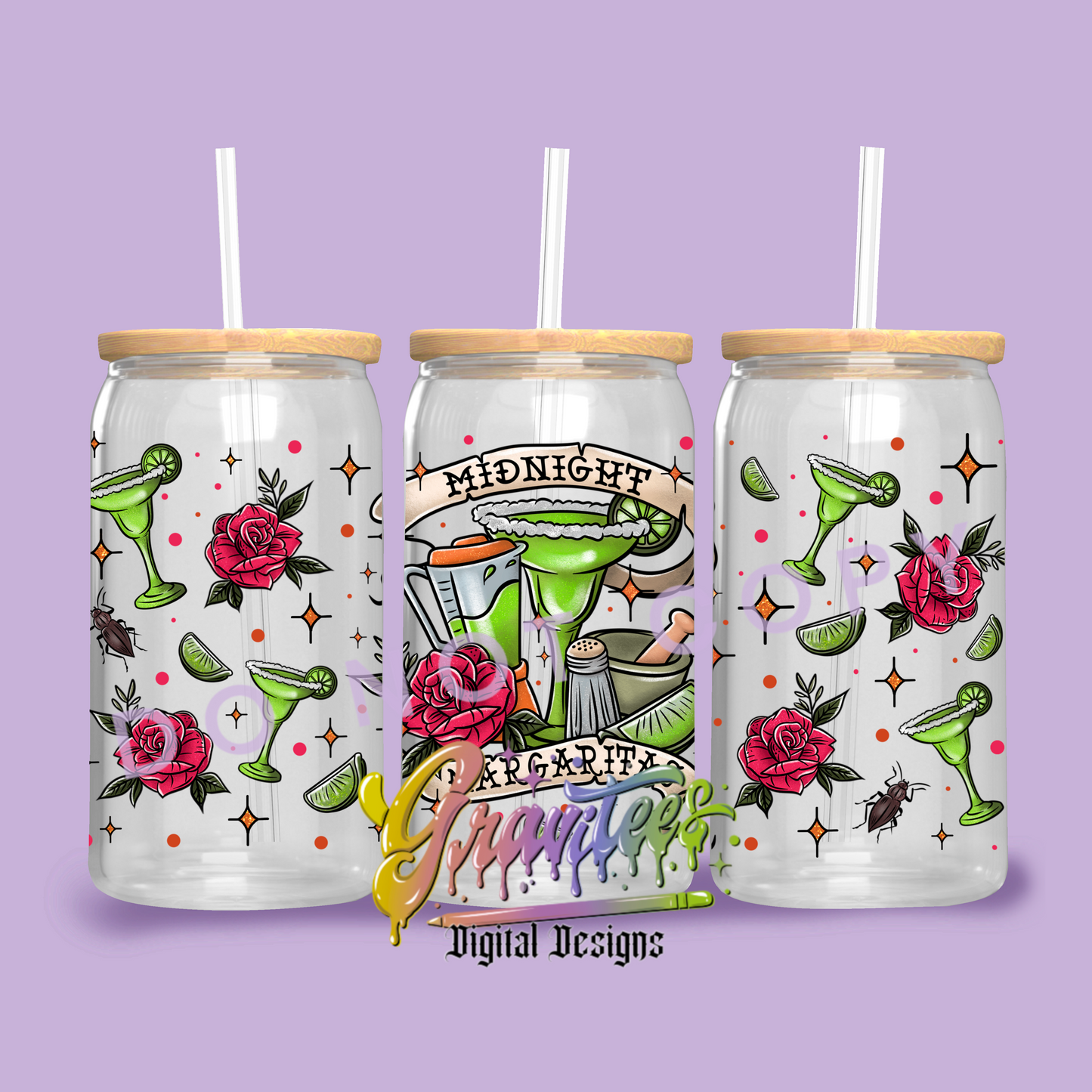 Midnight Margarita Template Design for 16oz. Libbey Glass Cup PNG ONLY!!