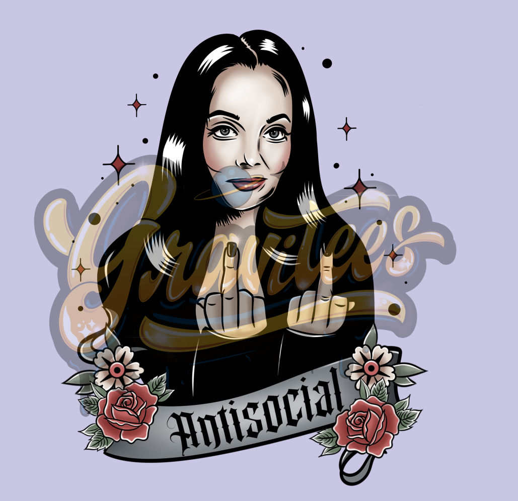 Antisocial PNG, Morticia Clipart for DTF or Shirt Printing, Halloween Sublimation, PNG Only!