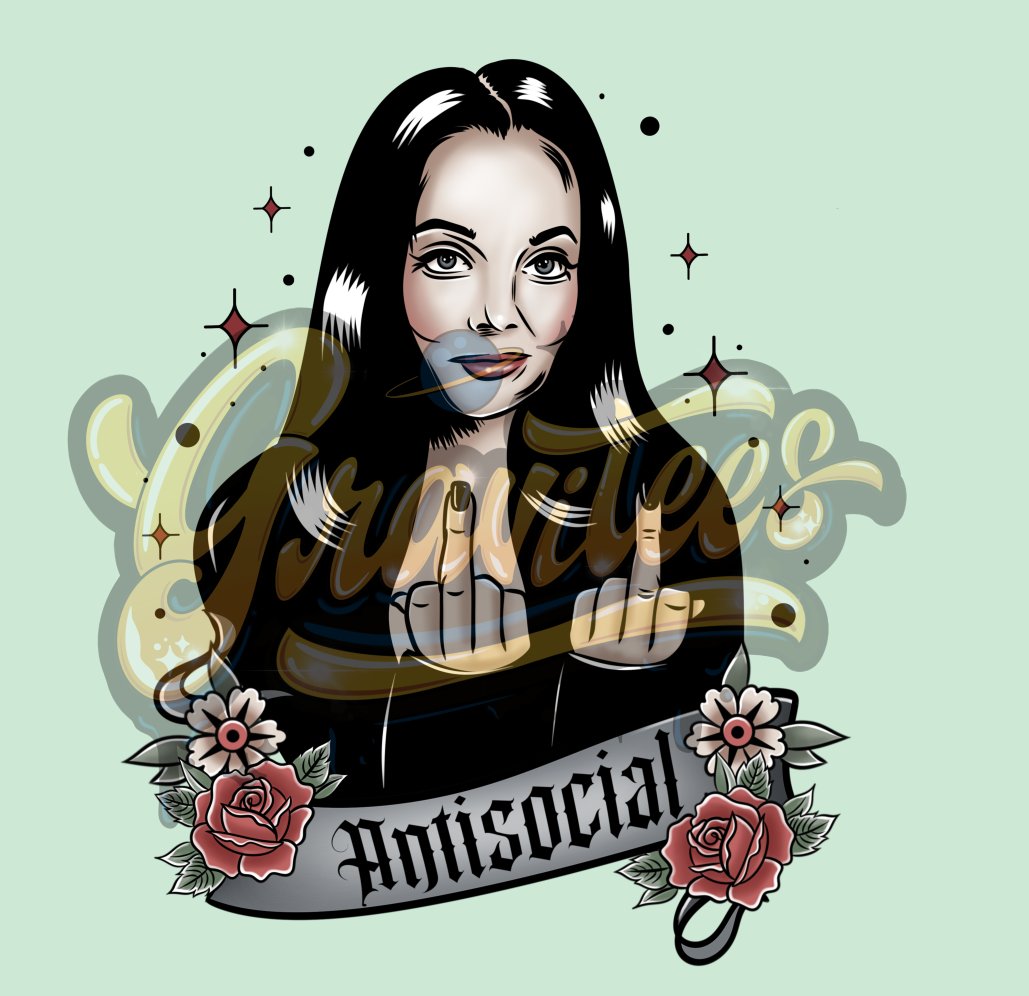 Antisocial PNG, Morticia Clipart for DTF or Shirt Printing, Halloween Sublimation, PNG Only!
