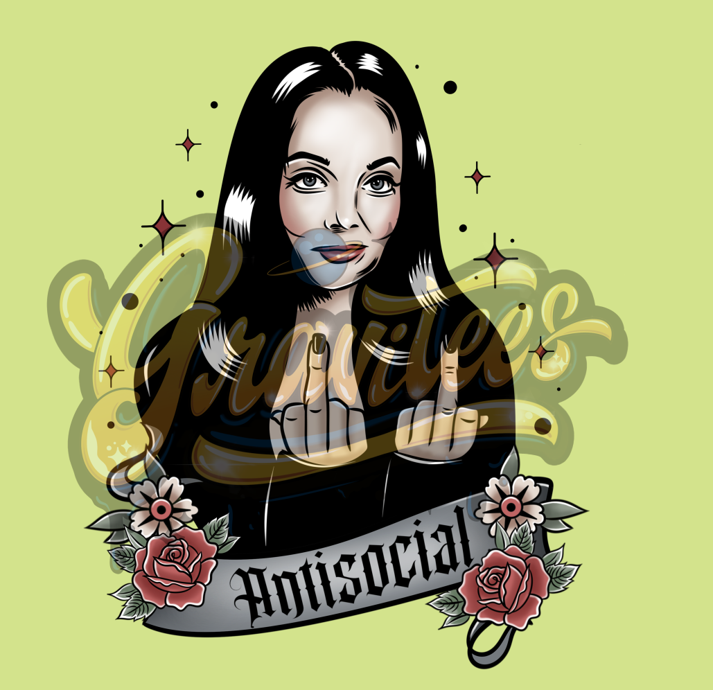 Antisocial PNG, Morticia Clipart for DTF or Shirt Printing, Halloween Sublimation, PNG Only!