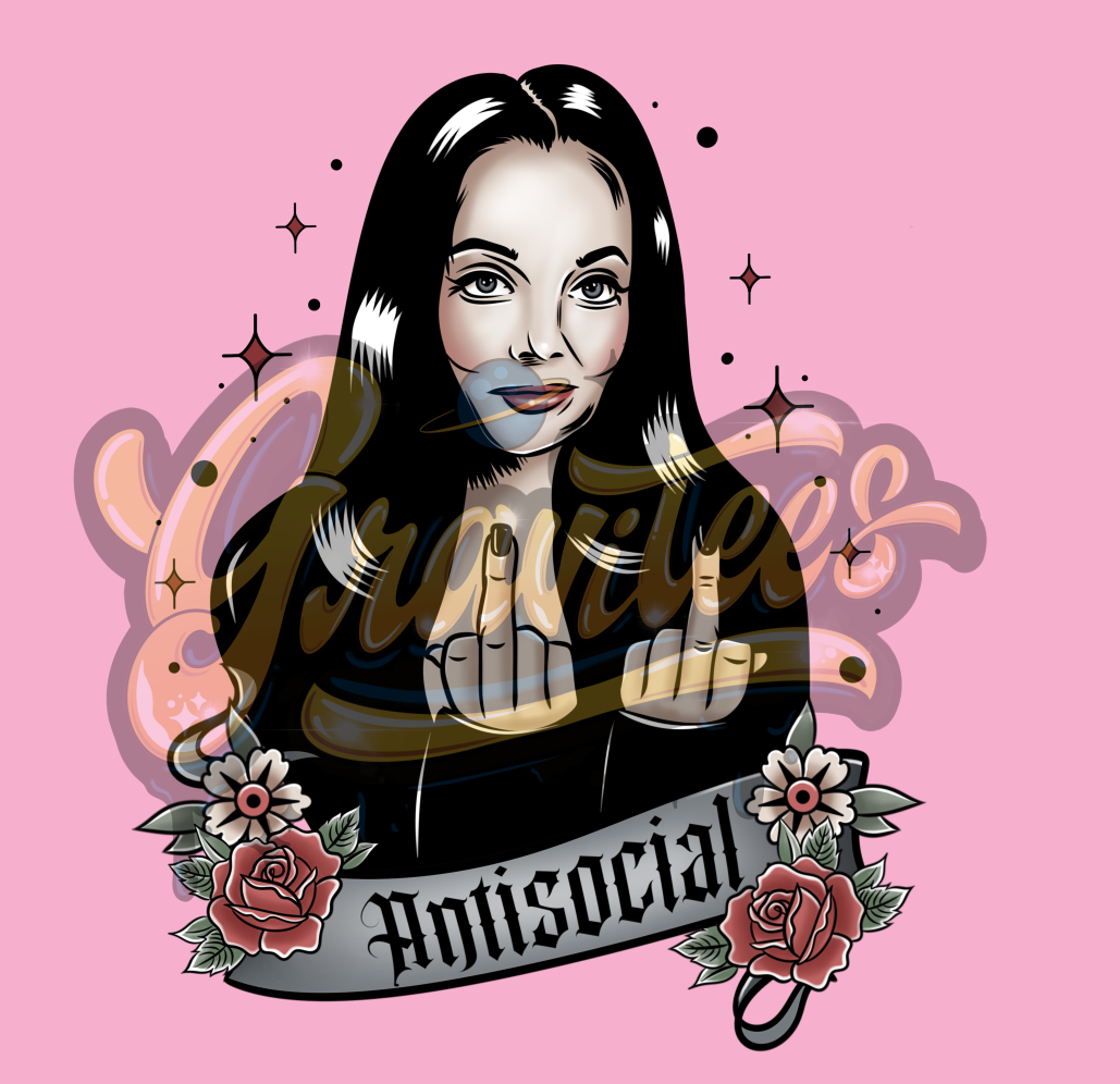 Antisocial PNG, Morticia Clipart for DTF or Shirt Printing, Halloween Sublimation, PNG Only!