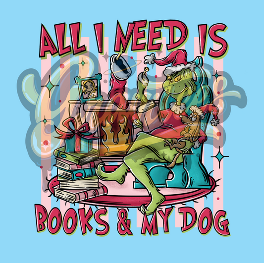 All I Need Is Books and My Dog Png, Christmas Movie Clipart, Christmas Book Clipart, Book Clipart for DTF or Shirt Printing, PNG Only!