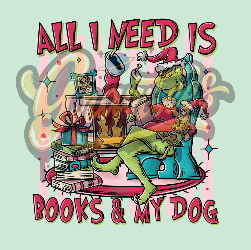 All I Need Is Books and My Dog Png, Christmas Movie Clipart, Christmas Book Clipart, Book Clipart for DTF or Shirt Printing, PNG Only!