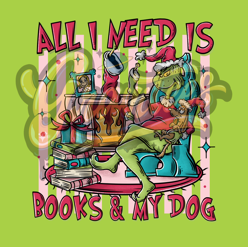 All I Need Is Books and My Dog Png, Christmas Movie Clipart, Christmas Book Clipart, Book Clipart for DTF or Shirt Printing, PNG Only!