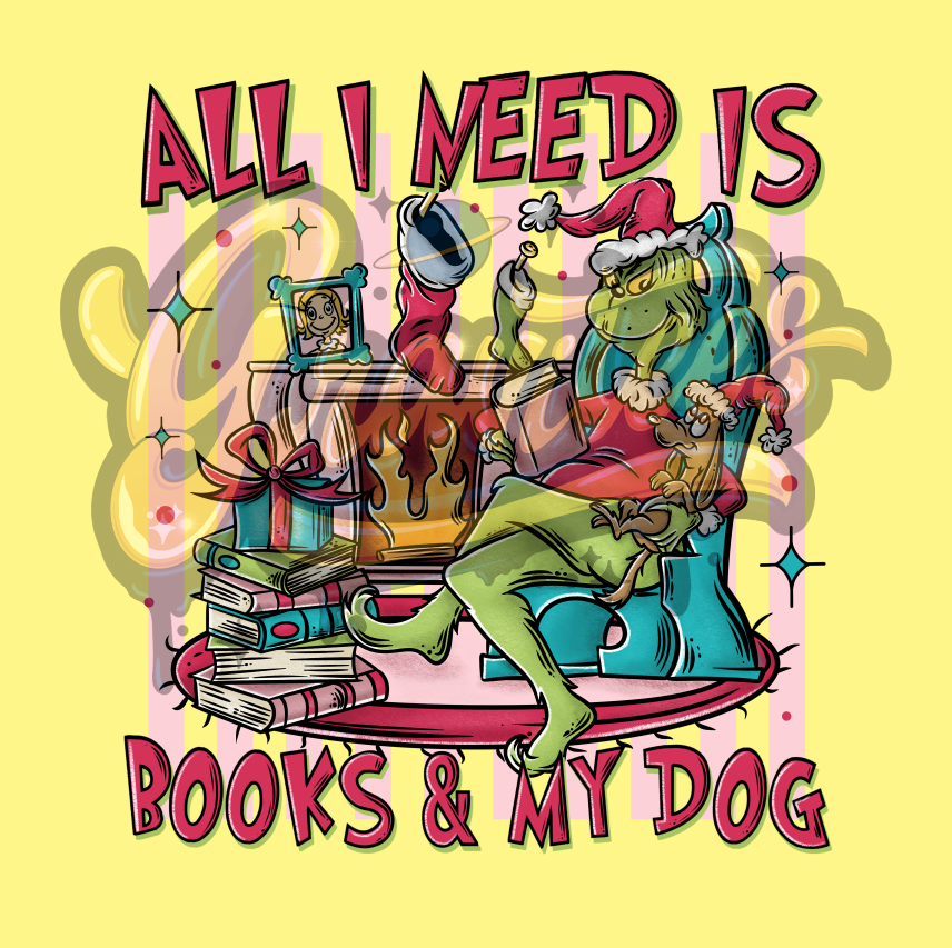 All I Need Is Books and My Dog Png, Christmas Movie Clipart, Christmas Book Clipart, Book Clipart for DTF or Shirt Printing, PNG Only!