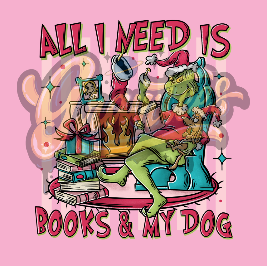 All I Need Is Books and My Dog Png, Christmas Movie Clipart, Christmas Book Clipart, Book Clipart for DTF or Shirt Printing, PNG Only!