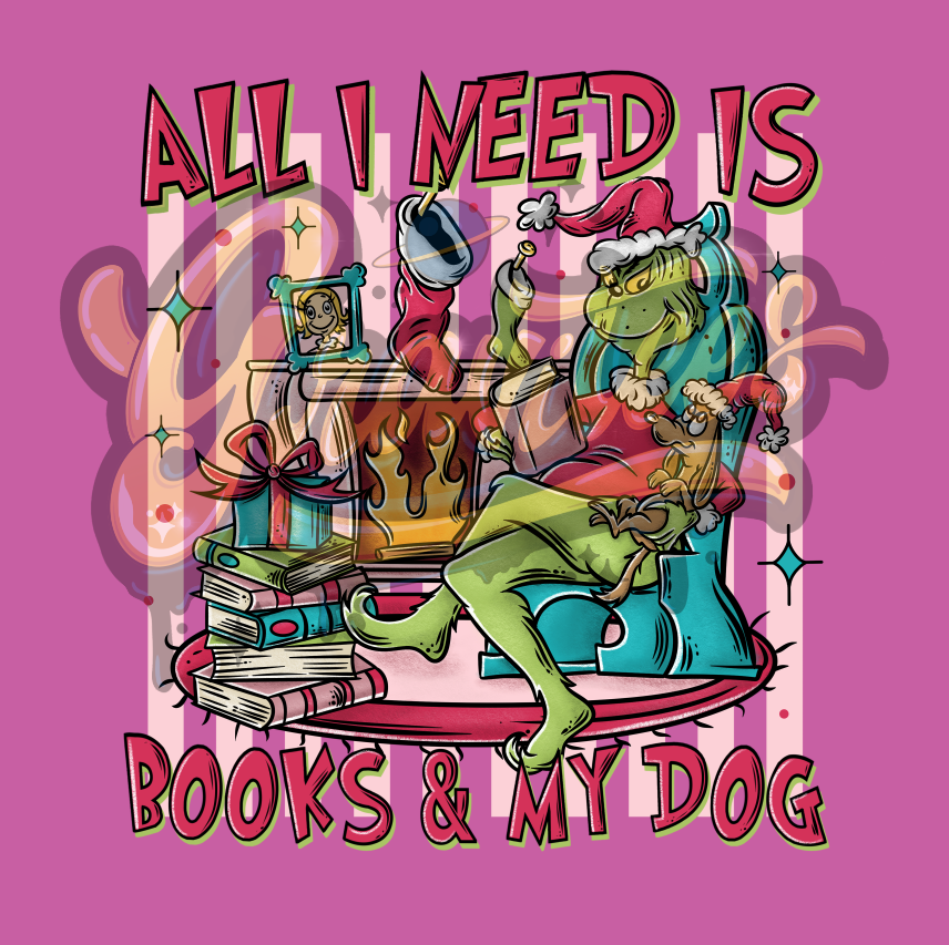 All I Need Is Books and My Dog Png, Christmas Movie Clipart, Christmas Book Clipart, Book Clipart for DTF or Shirt Printing, PNG Only!