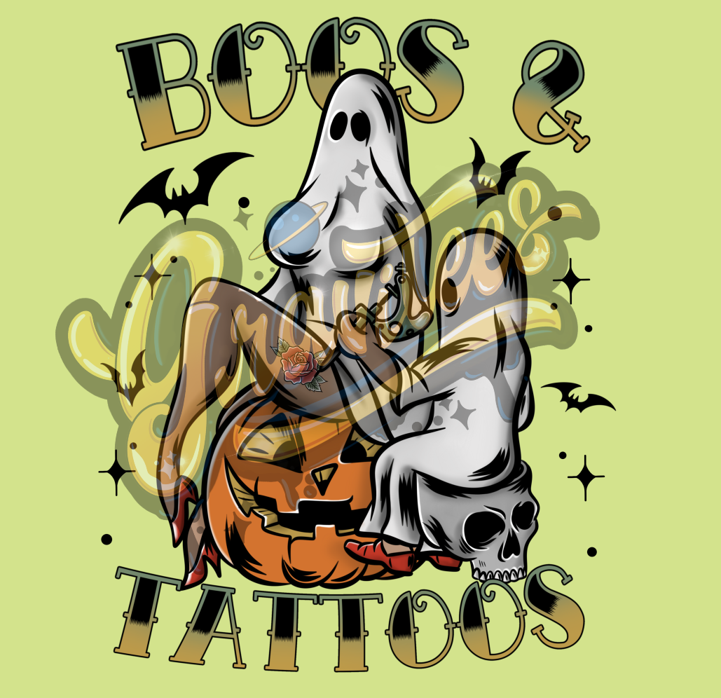 Boos & Tattoos PNG, Halloween Tattoo Png, Ghost Png,Ghost Clipart,Tattoo Clipart for DTF or Shirt Printing, Halloween Sublimation, PNG Only!