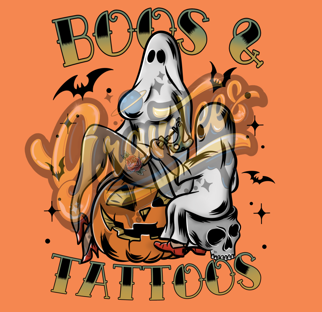 Boos & Tattoos PNG, Halloween Tattoo Png, Ghost Png,Ghost Clipart,Tattoo Clipart for DTF or Shirt Printing, Halloween Sublimation, PNG Only!