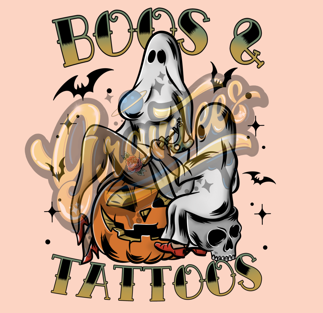 Boos & Tattoos PNG, Halloween Tattoo Png, Ghost Png,Ghost Clipart,Tattoo Clipart for DTF or Shirt Printing, Halloween Sublimation, PNG Only!