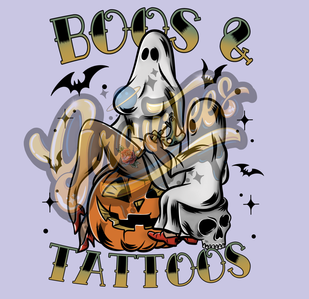 Boos & Tattoos PNG, Halloween Tattoo Png, Ghost Png,Ghost Clipart,Tattoo Clipart for DTF or Shirt Printing, Halloween Sublimation, PNG Only!