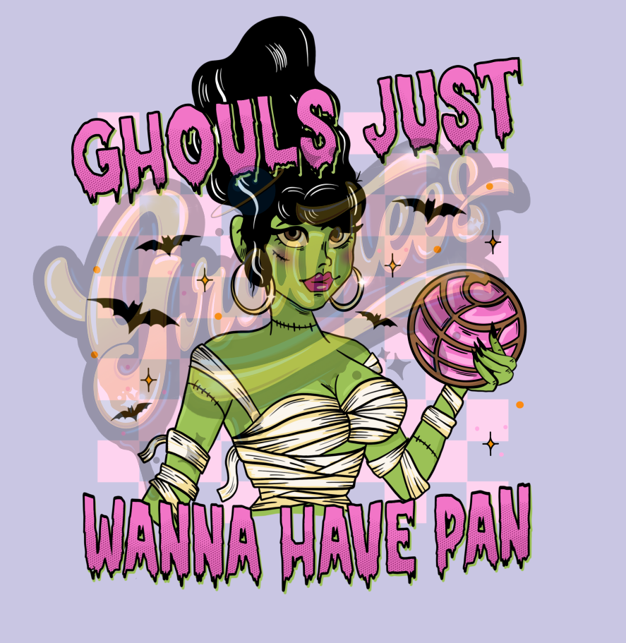 Ghouls Just Wanna Have Pan with Checkered Background PNG, Concha Clipart, Hot Ghoul Clipart for DTF or Shirt Printing, PNG Only!